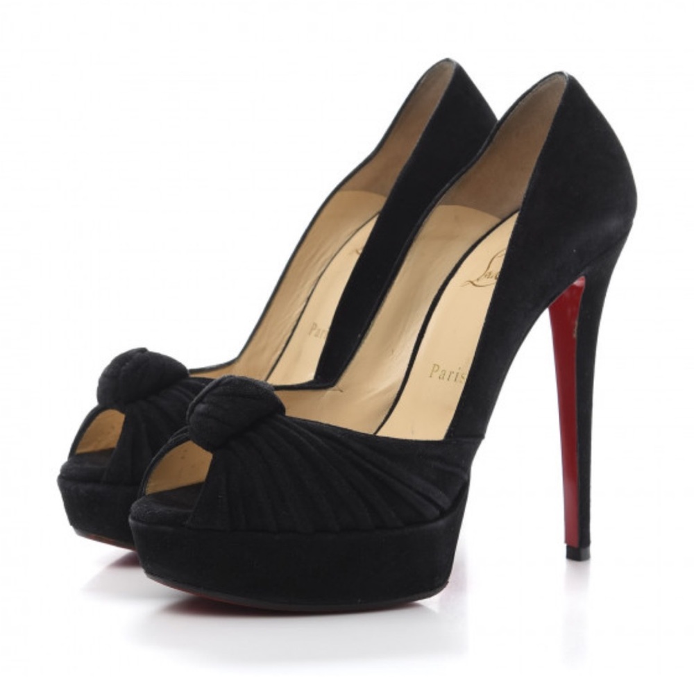 Christian Louboutin Suede Greissimo Pump Heels | Elegant Black Peep-Toe Heels